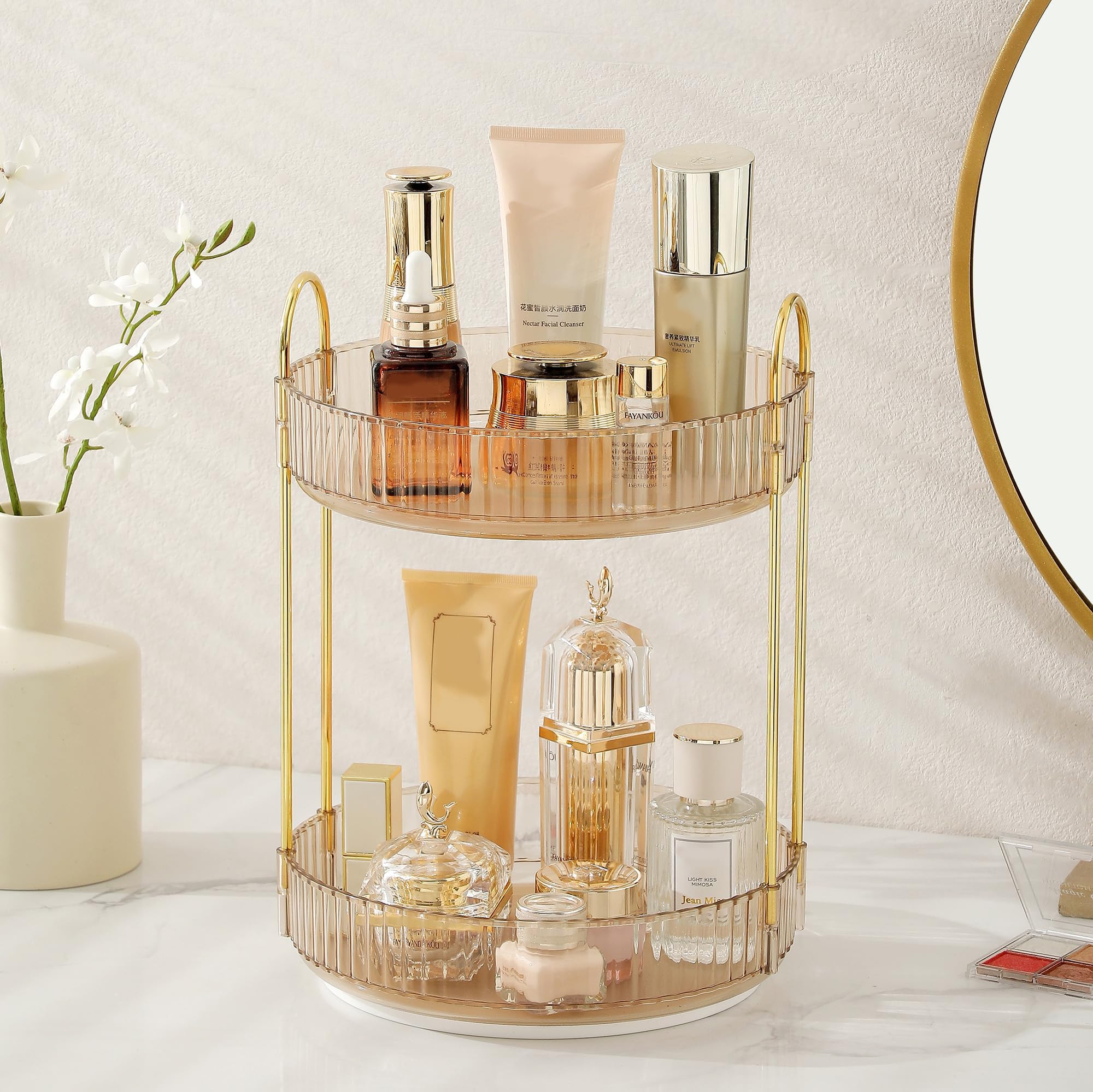 Amazon.com: Rotating Makeup Organizer for Vanity 2 Tier,(Gold